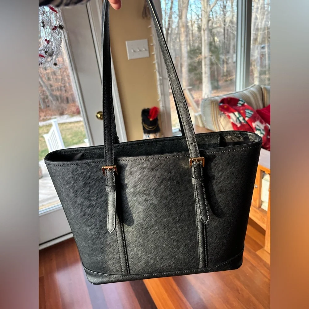 Michael Kors Black Leather Top-Zip Tote Bag - Picture 2 of 16